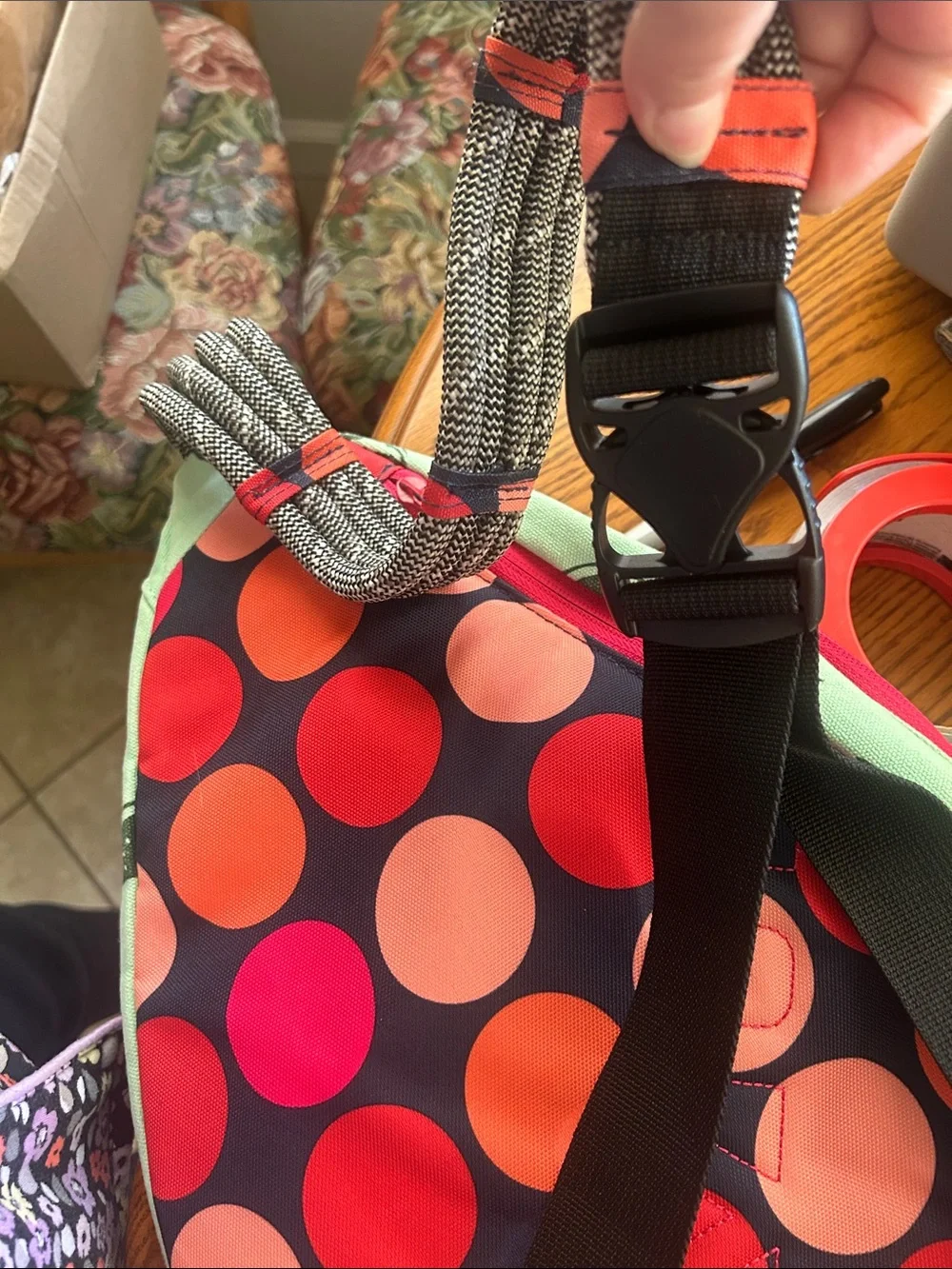 Kavu Mint Watermelon Sling Bag with Pink Accents